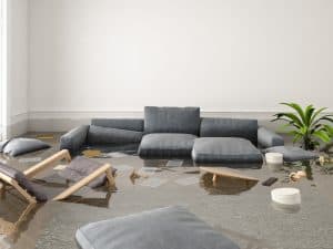 water flooding a living room.